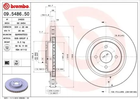 Диск гальмівний передн Лів/Прав FORD FOCUS I 2.0 10.02-11.04 BREMBO 09548650