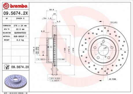 Тормозные диски BREMBO 0956742X (фото 1)