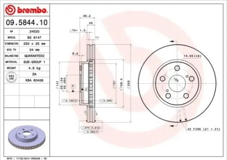 Диск гальмівний передн Лів/Прав LEXUS CT TOYOTA ALLION I, CALDINA, CARINA E VI, CARINA VII, CELICA, OPA, PREMIO, PRIUS 1.5-2.0D 04.92 BREMBO 09584410
