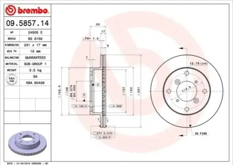 Диск тормозной BREMBO 09585714