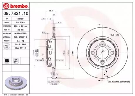 Тормозной диск BREMBO 09782110