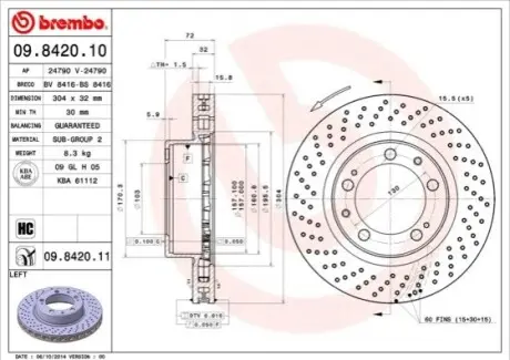 Диск гальмівний передн Лів PORSCHE 911, 911 TARGA 3.6/3.8 10.93-09.97 BREMBO 09842011