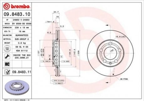 Тормозной диск BREMBO 09848310 (фото 1)