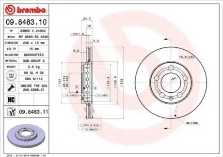 Диск гальмівний передн Лів/Прав AUDI A3 SEAT CORDOBA, IBIZA III, IBIZA IV, LEON, TOLEDO II SKODA FABIA I, FABIA I PRAKTIK, FABIA II, OCTAVIA I, ROOMSTER VW BORA I, FOX 1.0-2.0 09.96-10.21 BREMBO 09848311