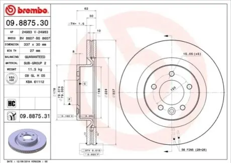 Тормозной диск BREMBO 09.8875.31