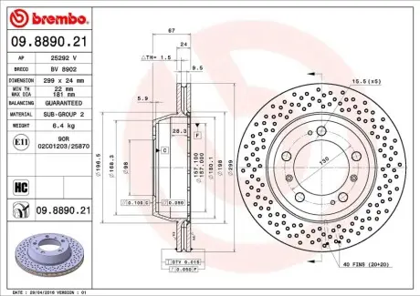 Диск гальмівний задн Лів/Прав PORSCHE 911, 911 TARGA, BOXSTER, BOXSTER SPYDER, CAYMAN 2.7-3.8 08.97-06.13 BREMBO 09889021