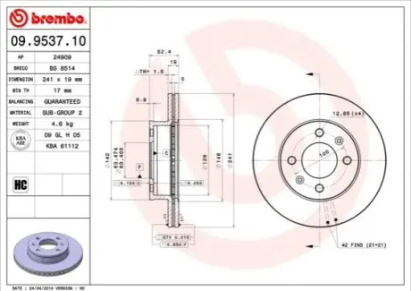 Тормозной диск BREMBO 09953710
