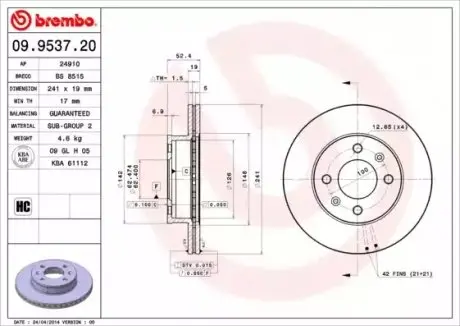 Тормозной диск BREMBO 09953720