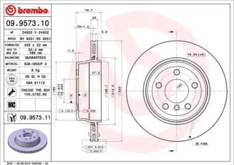 Диск гальмівний задн Лів/Прав BMW X3 (E83) 2.0-3.0D 09.03-12.11 BREMBO 09957311