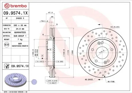 Диск тормозной (передний) Hyundai Tucson 2.0 CRDi 04-/Kia Ceed 06- (280x26) (заменено на 92133905) BREMBO 0995741X
