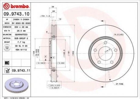 Автозапчасть BREMBO 09974311 (фото 1)