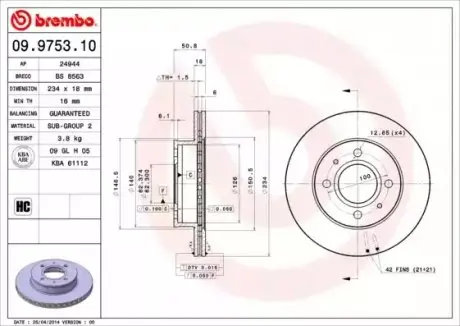 Тормозной диск BREMBO 09975310