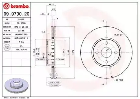 Диск гальмівний передн Лів/Прав TOYOTA COROLLA, COROLLA VERSO 1.8/2.0D 12.01-02.07 BREMBO 09979020