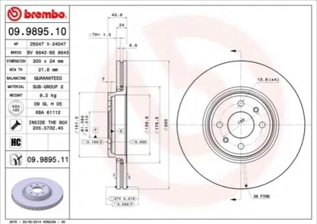 Диск гальмівний передн Лів/Прав RENAULT GRAND SCENIC II, SCENIC II 1.5D-2.0 06.03-12.09 BREMBO 09989511