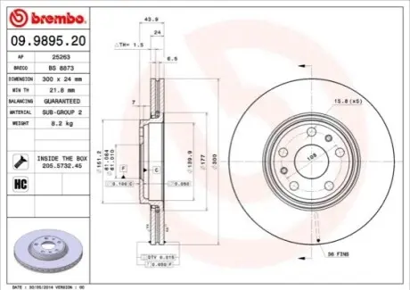 Диск гальмівний передн Лів/Прав RENAULT GRAND SCENIC II, SCENIC II 2.0D 09.05-11.08 BREMBO 09989520