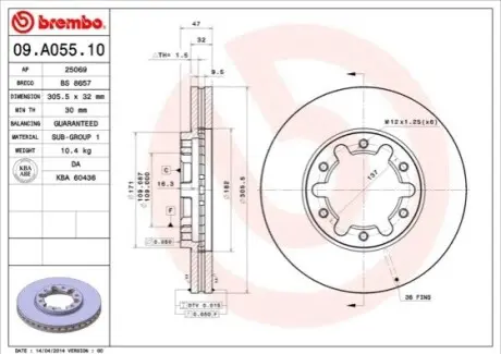 Диск гальмівний передн Лів/Прав NISSAN PATROL GR V 2.8D-4.8 06.97 BREMBO 09A05510