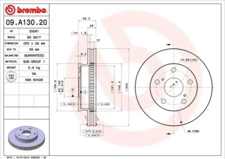 Диск гальмівний передн Лів/Прав TOYOTA HILUX VII 2.5D/3.0D 11.04-05.15 BREMBO 09A13020
