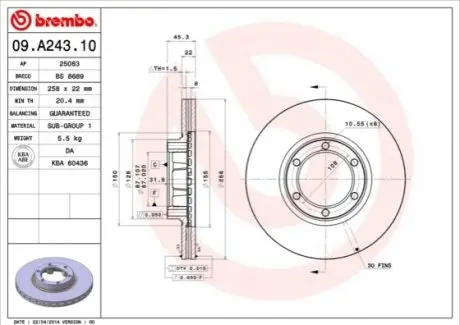 Диск гальмівний передн Лів/Прав MITSUBISHI PAJERO I 2.5D/2.6 01.83-12.91 BREMBO 09A24310
