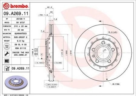 Диск тормозной BREMBO 09A26911