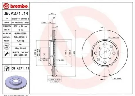 Фото Тормозной диск BREMBO (09A27114) изображение 1