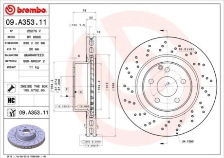 Диск тормозной передний BREMBO 09A35311