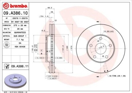 Диск гальмівний LEXUS, TOYOTA передн., вент. BREMBO 09.A386.11