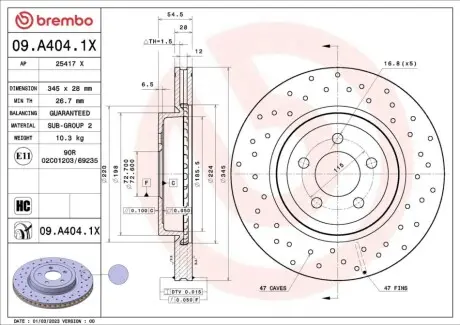 Автозапчасть BREMBO 09A4041X