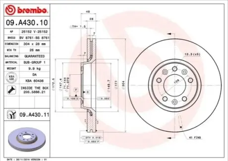 Тормозной диск BREMBO 09.A430.10