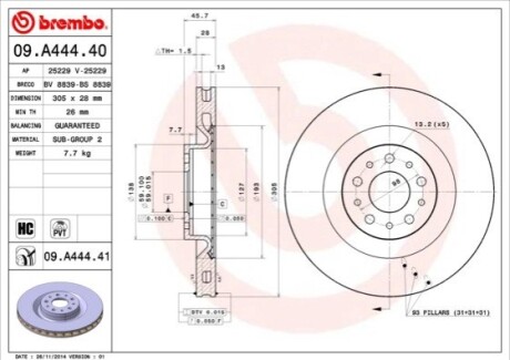 Диск тормозной BREMBO 09.A444.40