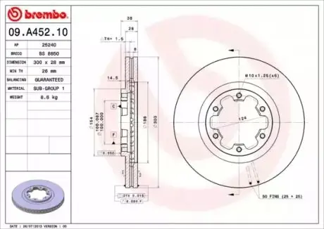 Диск гальмівний передн Лів/Прав INFINITI QX4 NISSAN NAVARA, NP300, PATHFINDER II, PICK UP 2.4-3.5 09.95 BREMBO 09A45210