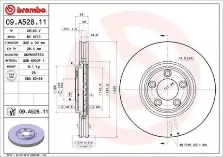 Диск гальмівний передн Лів/Прав JAGUAR S-TYPE II, XJ 2.5-4.2 01.99-03.09 BREMBO 09A52811
