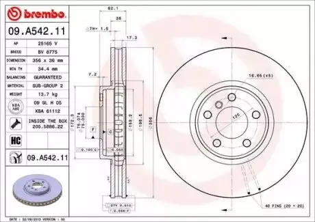 Фото Гальмівний диск BREMBO (09.A542.11) зображення 1