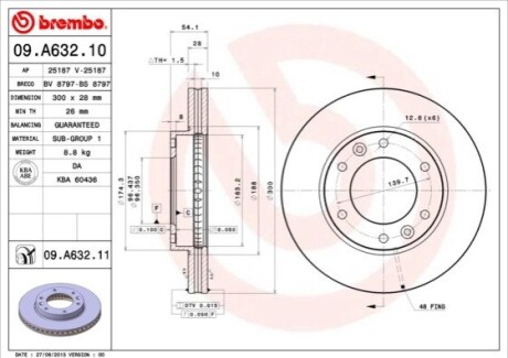 Диск тормозной BREMBO 09A63211 (фото 1)