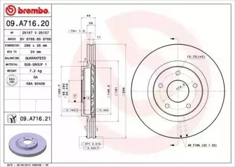 Тормозной диск BREMBO 09A71620 Купить в Украине
