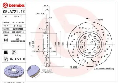 Тормозной диск BREMBO 09A7211X