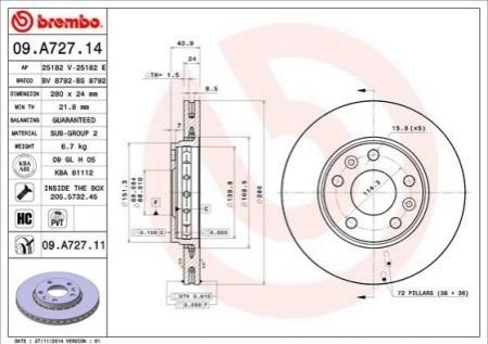 Тормозной диск BREMBO 09A72714