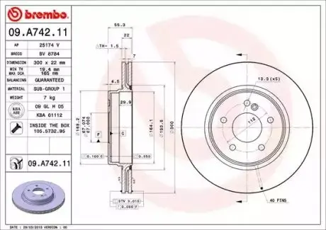 Тормозной диск BREMBO 09A74211 Купить в Украине