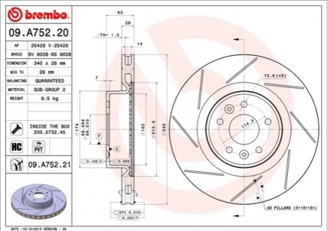 Диск тормозной BREMBO 09A75221 (фото 1)