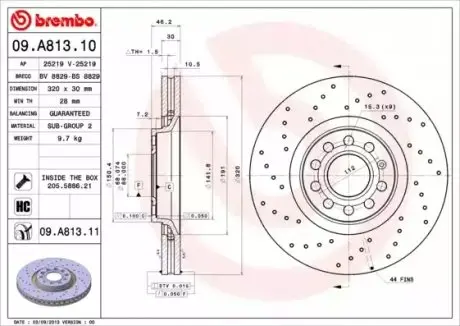 Диск гальмівний передн Лів/Прав AUDI A4 B7 1.8-3.2 11.04-06.08 BREMBO 09A81311