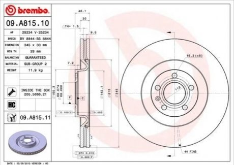 Тормозной диск BREMBO 09A81511