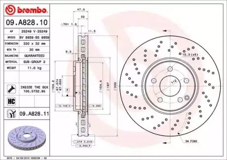 Диск тормозной BREMBO 09A82811 (фото 1)