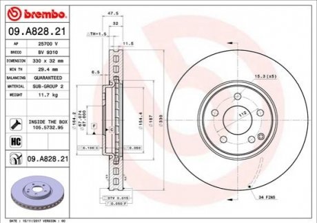 Диск тормозной BREMBO 09A82821 (фото 1)