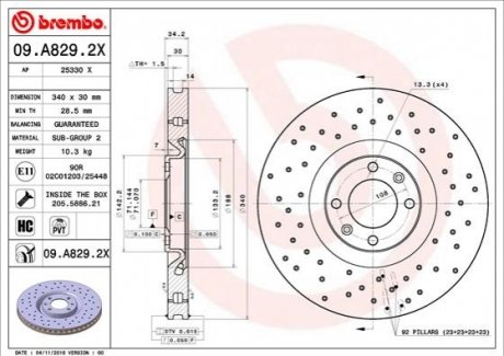 Гальмівні диски BREMBO 09A8292X (фото 1)