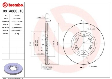 Тормозной диск BREMBO 09.A860.10 (фото 1)