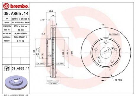 Диск тормозной BREMBO 09A86511