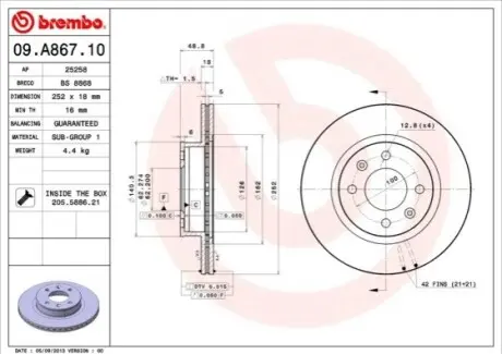 Диск тормозной BREMBO 09A86710