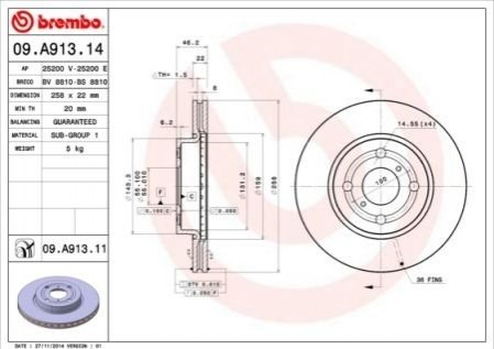 Тормозной диск BREMBO 09A91314