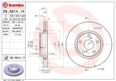 Гальмівний диск BREMBO 09A91414