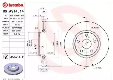 Тормозной диск BREMBO 09A91414