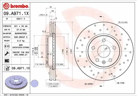 Автозапчасть BREMBO 09A9711X